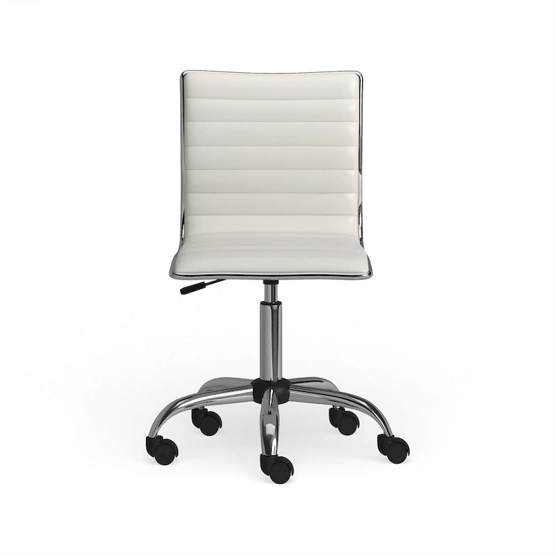 Modern Adjustable Armless Swivel Office Chair with Ribbed Bonded Leather