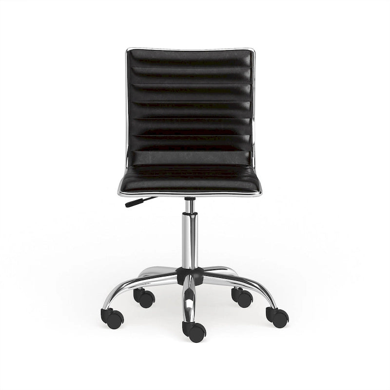 Modern Adjustable Armless Swivel Office Chair with Ribbed Bonded Leather