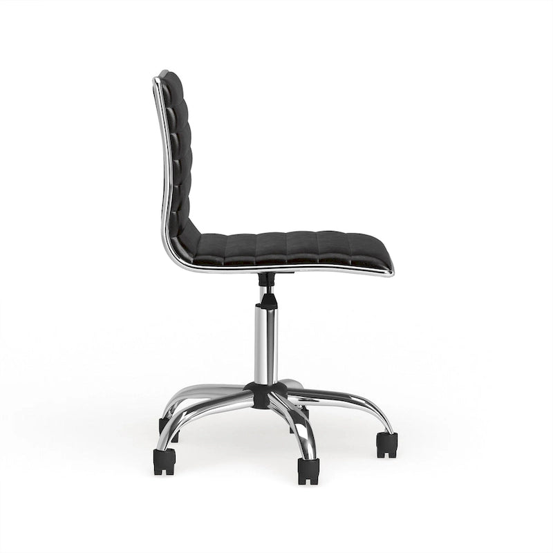 Modern Adjustable Armless Swivel Office Chair with Ribbed Bonded Leather