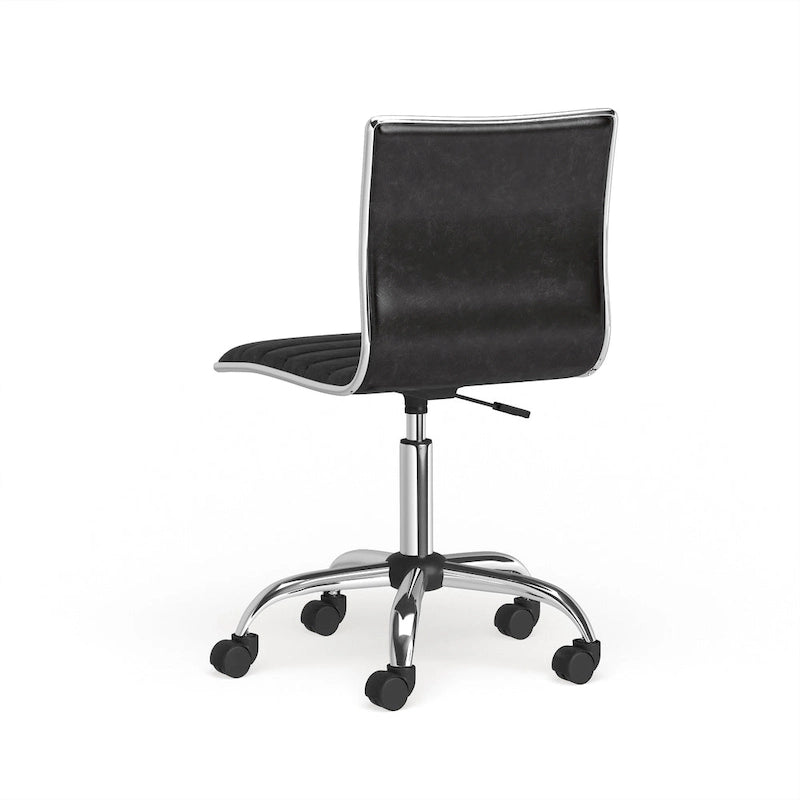 Modern Adjustable Armless Swivel Office Chair with Ribbed Bonded Leather