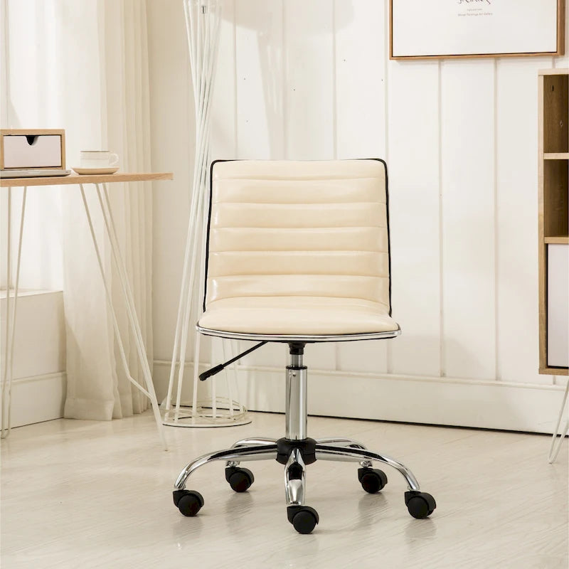 Modern Adjustable Armless Swivel Office Chair with Ribbed Bonded Leather