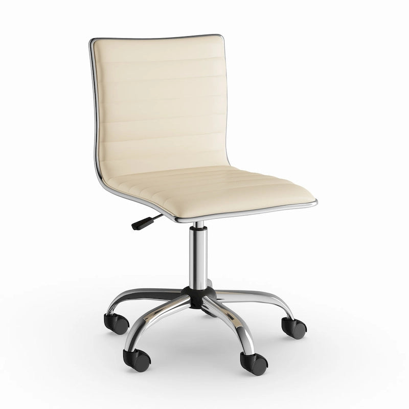 Modern Adjustable Armless Swivel Office Chair with Ribbed Bonded Leather