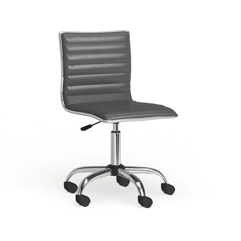 Modern Adjustable Armless Swivel Office Chair with Ribbed Bonded Leather