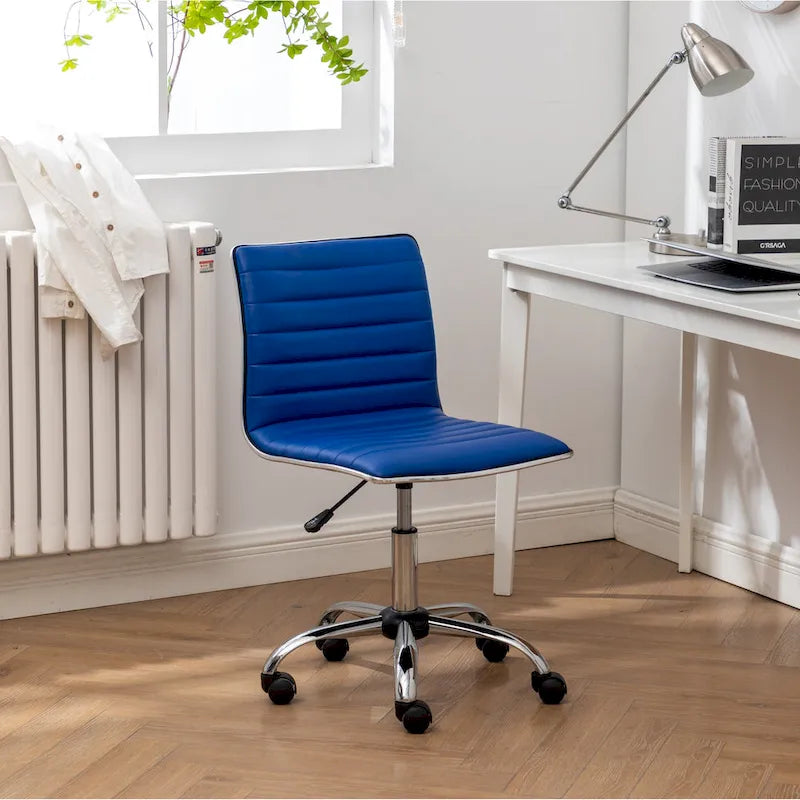 Modern Adjustable Armless Swivel Office Chair with Ribbed Bonded Leather