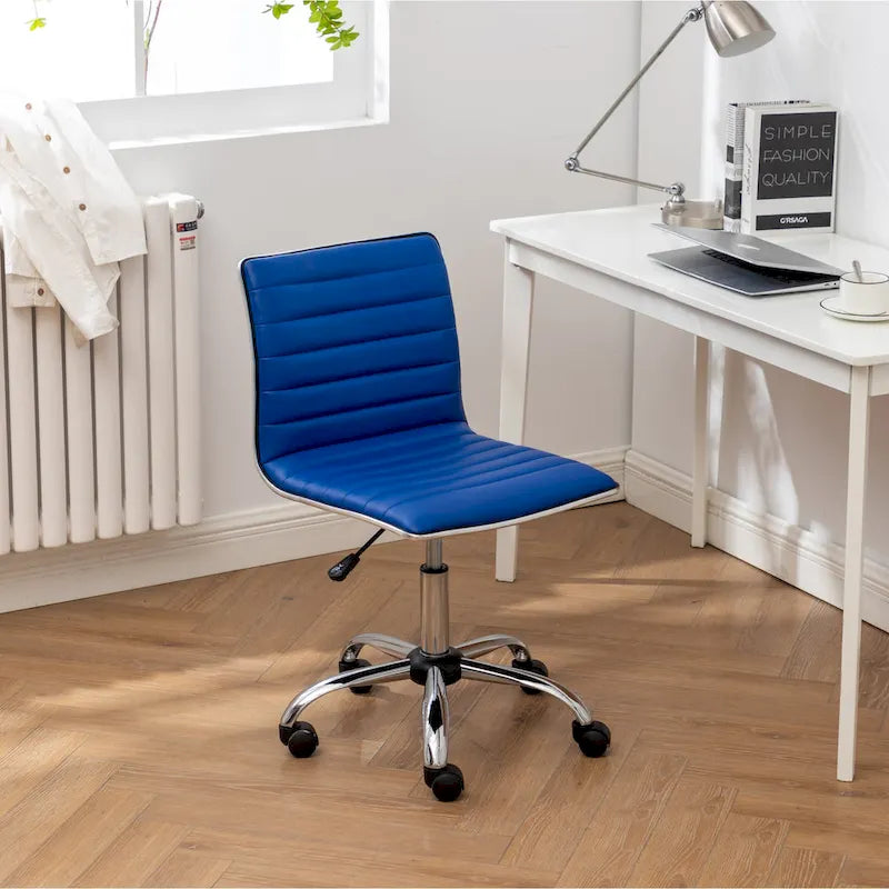 Modern Adjustable Armless Swivel Office Chair with Ribbed Bonded Leather