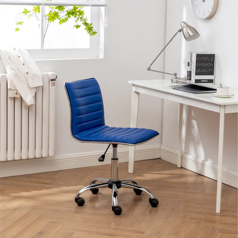 Modern Adjustable Armless Swivel Office Chair with Ribbed Bonded Leather