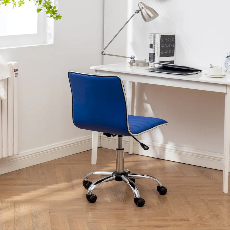 Modern Adjustable Armless Swivel Office Chair with Ribbed Bonded Leather