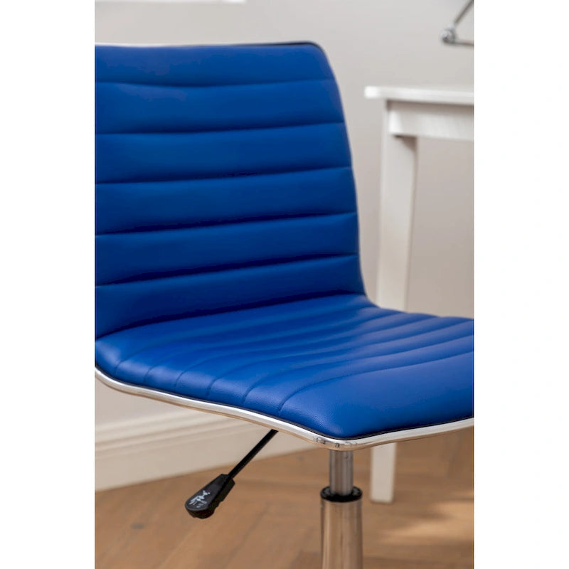 Modern Adjustable Armless Swivel Office Chair with Ribbed Bonded Leather
