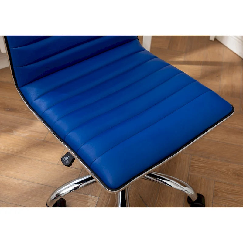 Modern Adjustable Armless Swivel Office Chair with Ribbed Bonded Leather
