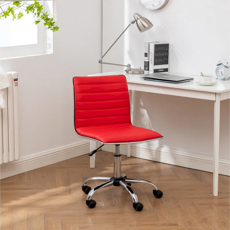 Modern Adjustable Armless Swivel Office Chair with Ribbed Bonded Leather
