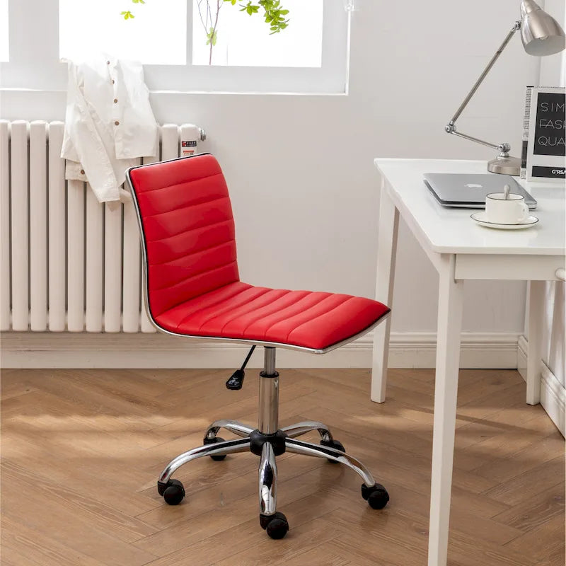 Modern Adjustable Armless Swivel Office Chair with Ribbed Bonded Leather