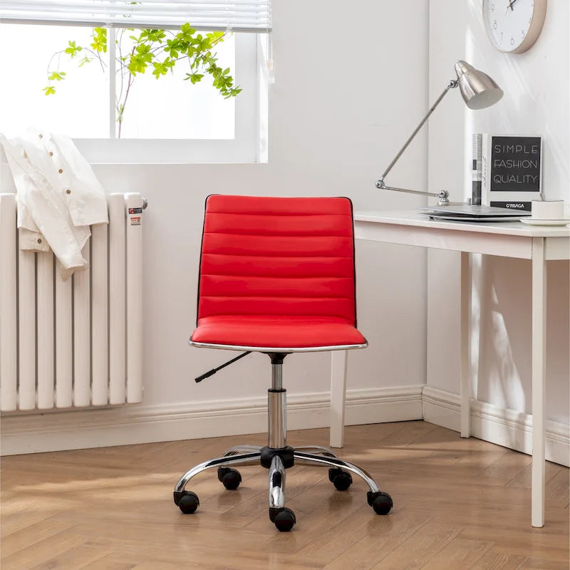Modern Adjustable Armless Swivel Office Chair with Ribbed Bonded Leather