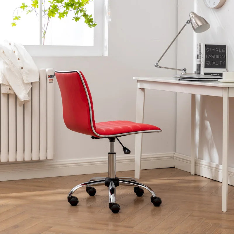 Modern Adjustable Armless Swivel Office Chair with Ribbed Bonded Leather
