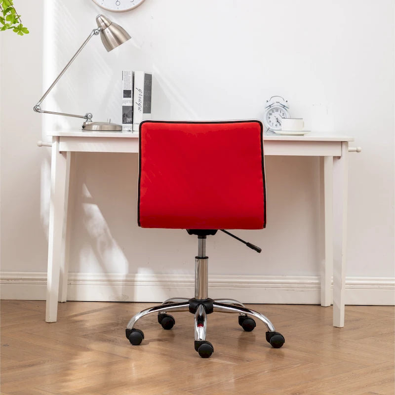 Modern Adjustable Armless Swivel Office Chair with Ribbed Bonded Leather
