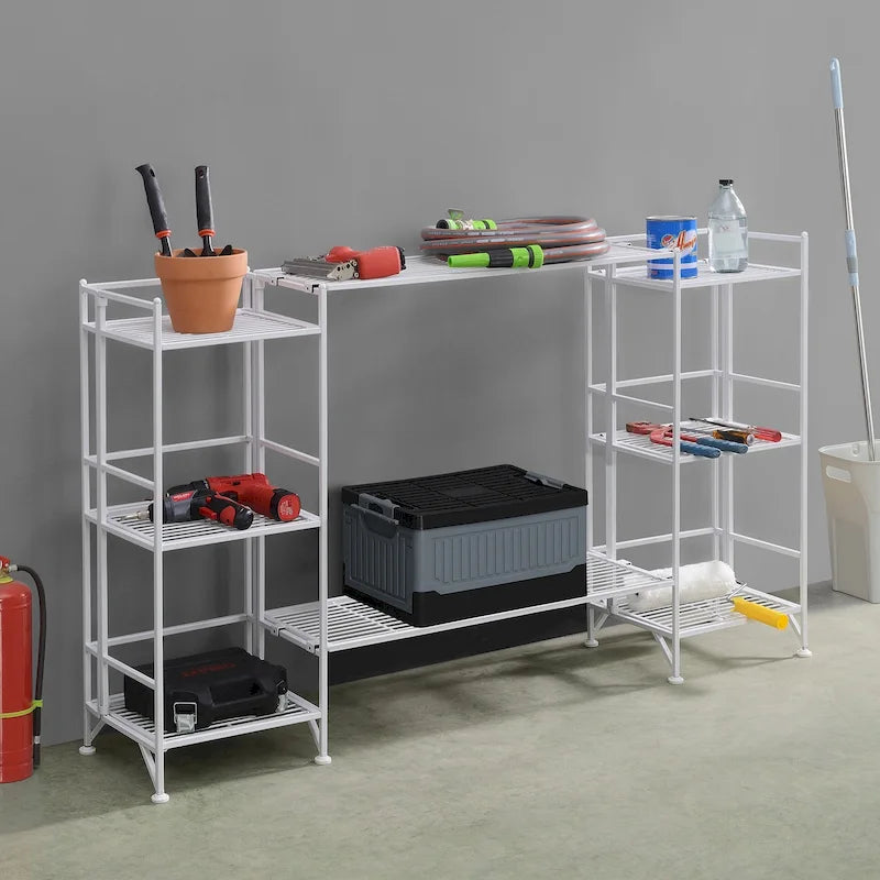Modern Three-Tier Folding Metal Storage Shelf with Adjustable Leveling Feet