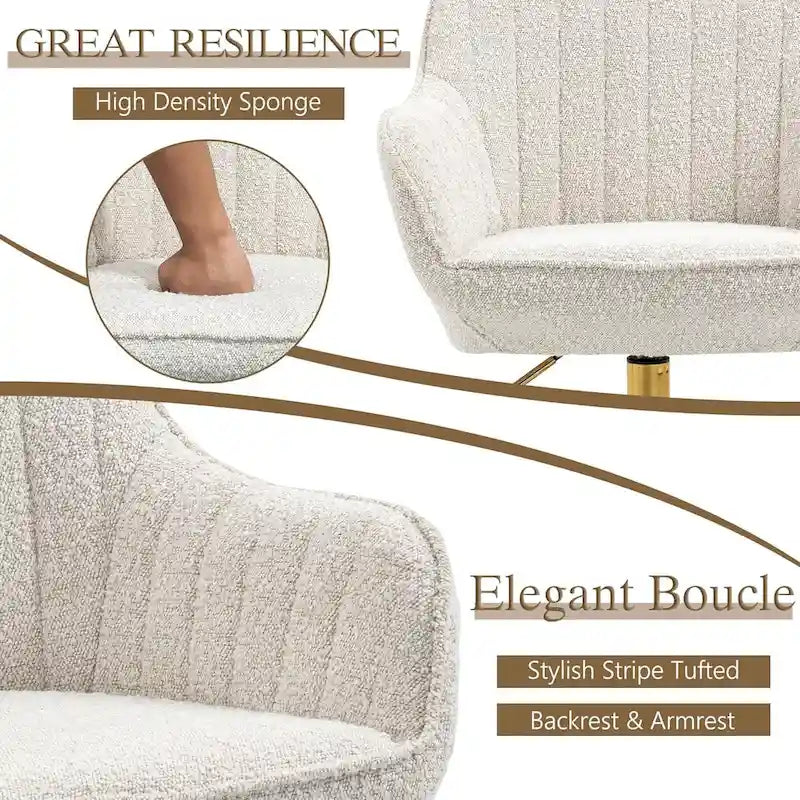 Modern Upholstered Swivel Office Chair with Arms and Gold Base