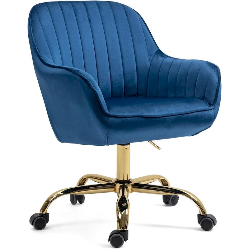 Modern Upholstered Swivel Office Chair with Arms and Gold Base