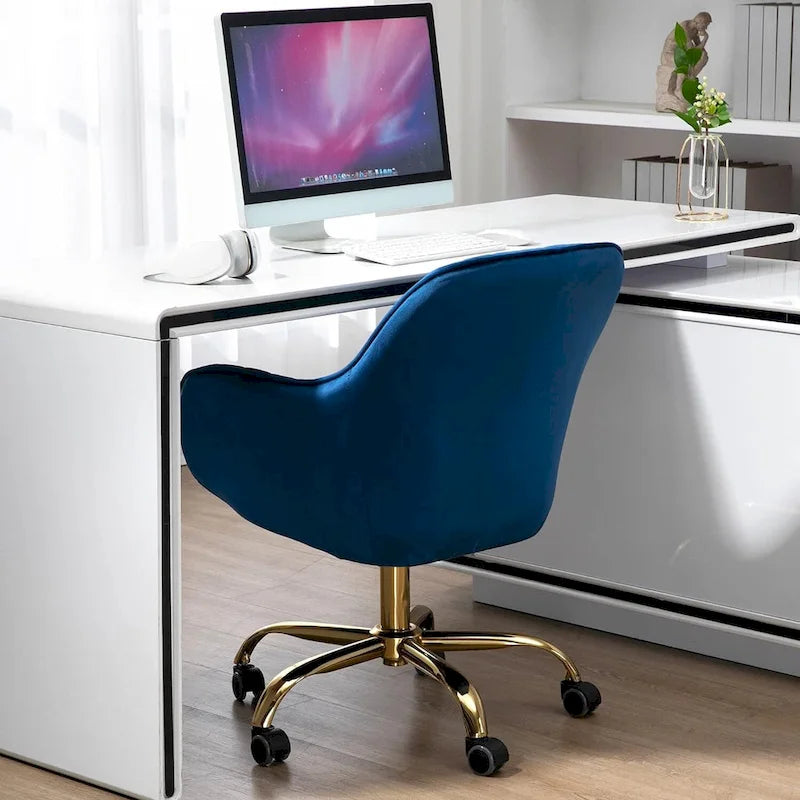 Modern Upholstered Swivel Office Chair with Arms and Gold Base