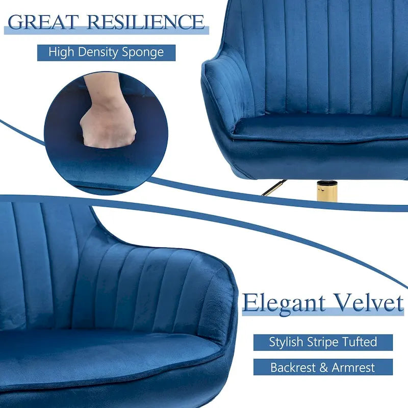 Modern Upholstered Swivel Office Chair with Arms and Gold Base