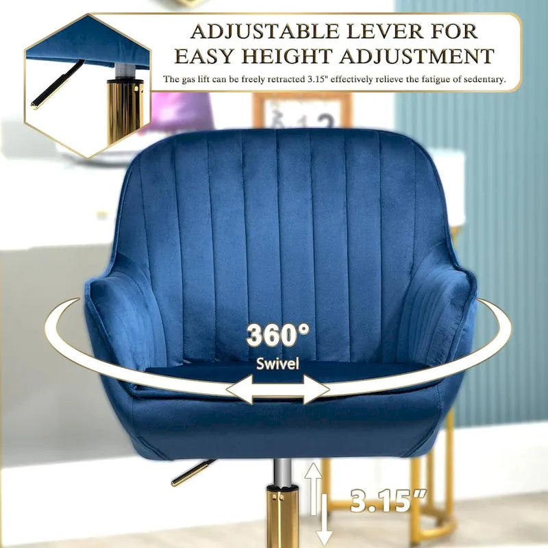Modern Upholstered Swivel Office Chair with Arms and Gold Base