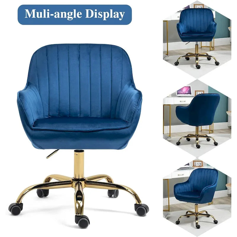 Modern Upholstered Swivel Office Chair with Arms and Gold Base