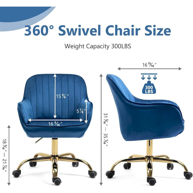 Modern Upholstered Swivel Office Chair with Arms and Gold Base