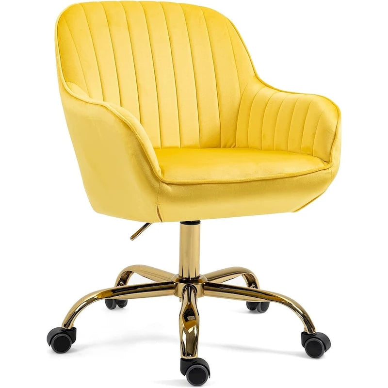 Modern Upholstered Swivel Office Chair with Arms and Gold Base
