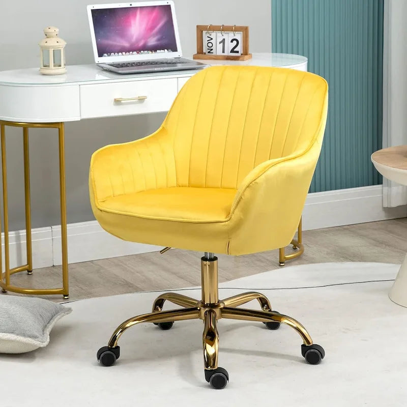 Modern Upholstered Swivel Office Chair with Arms and Gold Base