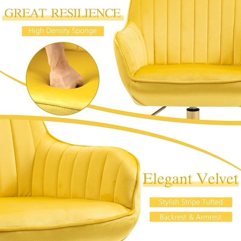 Modern Upholstered Swivel Office Chair with Arms and Gold Base