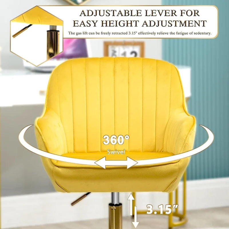 Modern Upholstered Swivel Office Chair with Arms and Gold Base