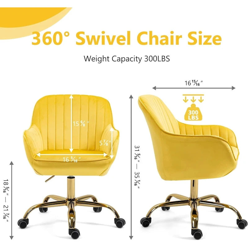 Modern Upholstered Swivel Office Chair with Arms and Gold Base