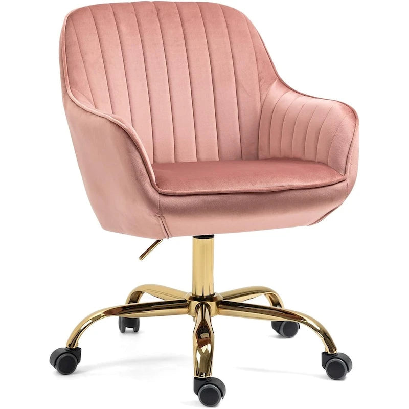 Modern Upholstered Swivel Office Chair with Arms and Gold Base