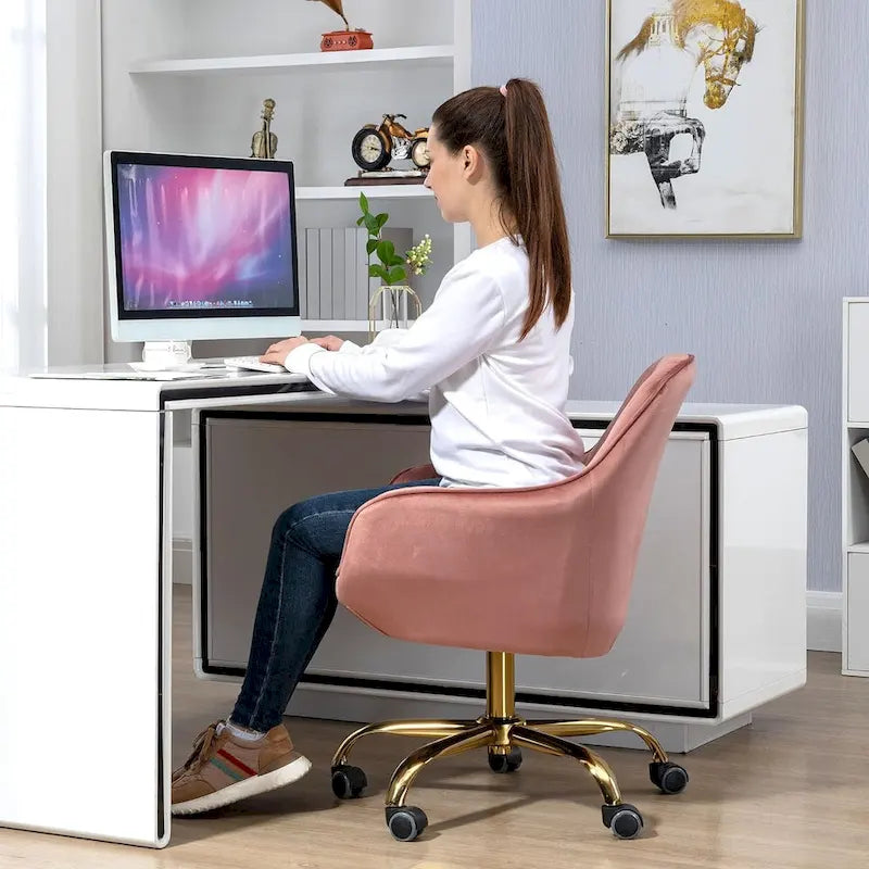 Modern Upholstered Swivel Office Chair with Arms and Gold Base