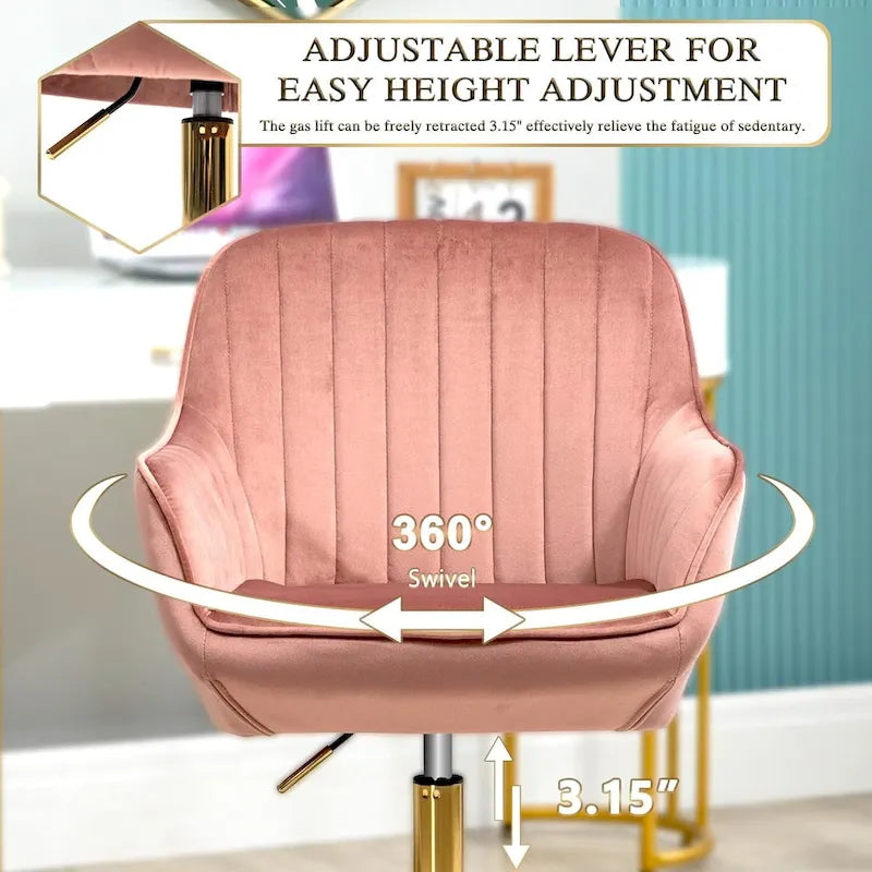 Modern Upholstered Swivel Office Chair with Arms and Gold Base