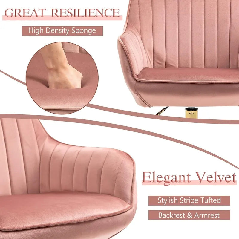 Modern Upholstered Swivel Office Chair with Arms and Gold Base