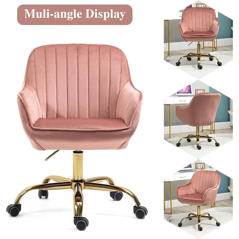 Modern Upholstered Swivel Office Chair with Arms and Gold Base