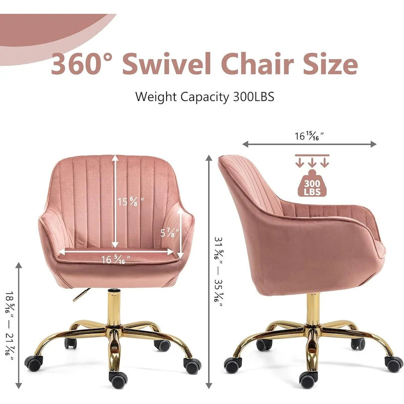 Modern Upholstered Swivel Office Chair with Arms and Gold Base