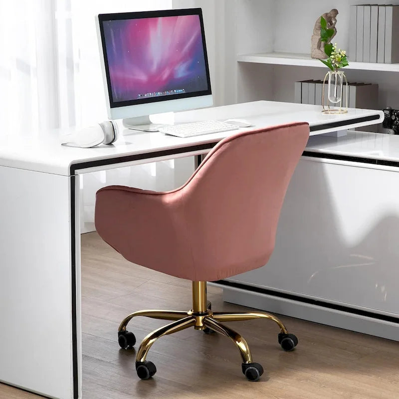 Modern Upholstered Swivel Office Chair with Arms and Gold Base