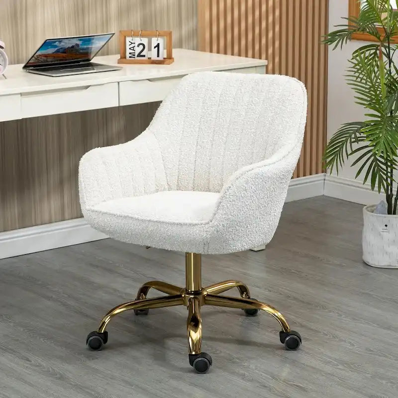 Modern Upholstered Swivel Office Chair with Arms and Gold Base