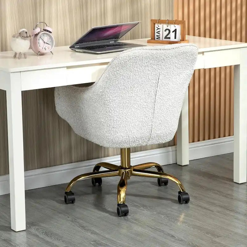Modern Upholstered Swivel Office Chair with Arms and Gold Base