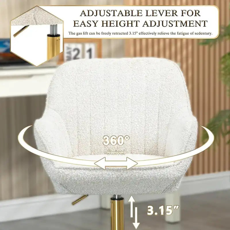 Modern Upholstered Swivel Office Chair with Arms and Gold Base