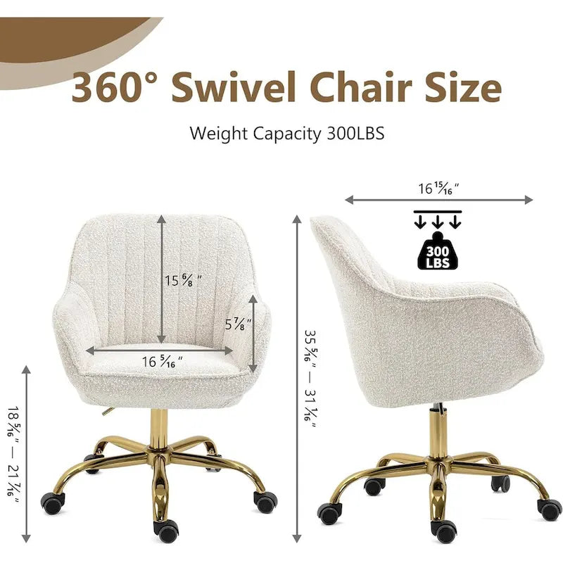 Modern Upholstered Swivel Office Chair with Arms and Gold Base