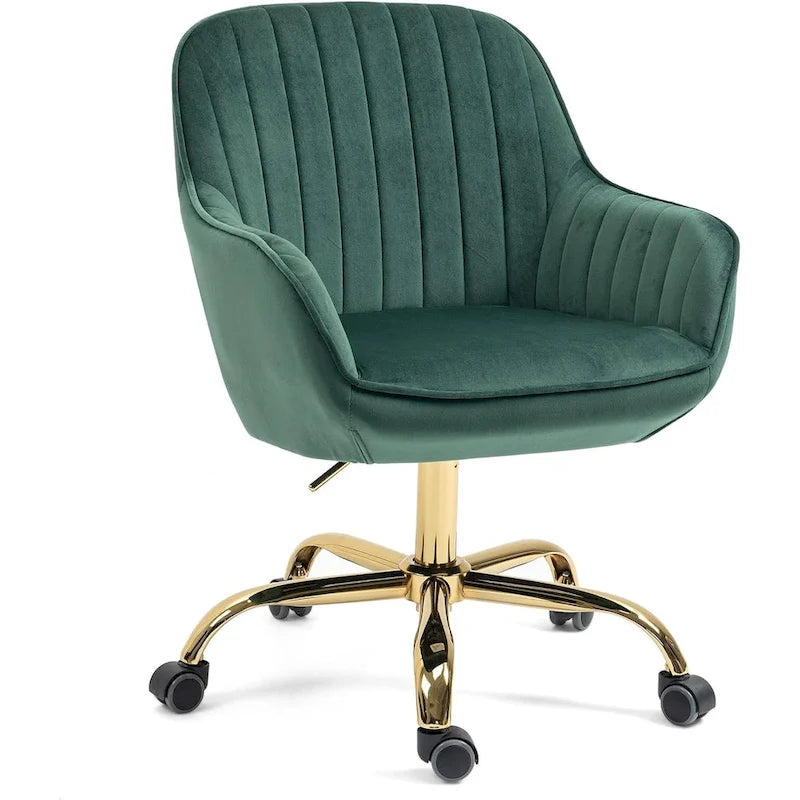 Modern Upholstered Swivel Office Chair with Arms and Gold Base