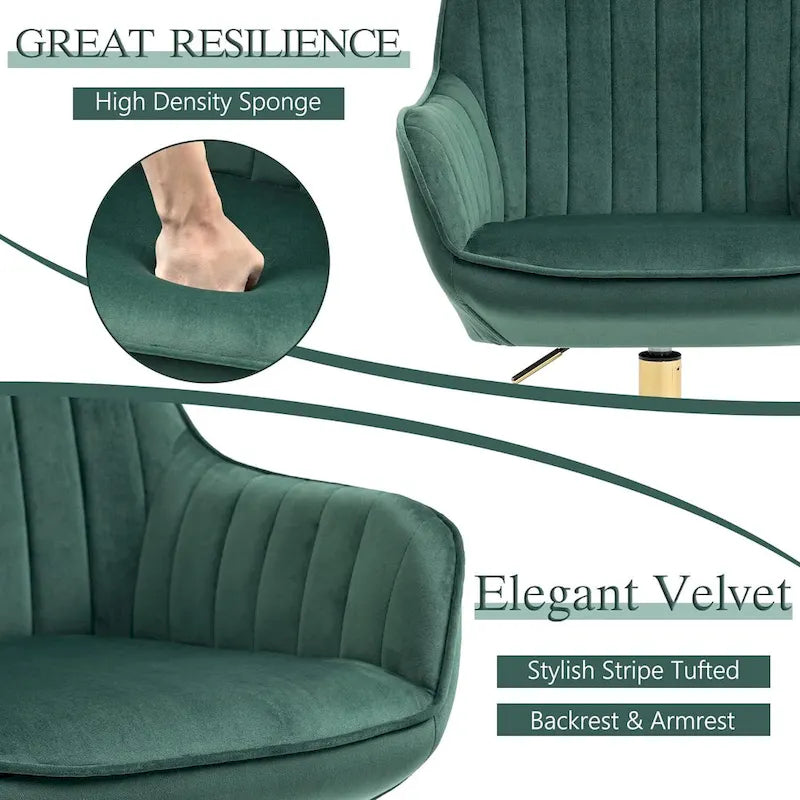 Modern Upholstered Swivel Office Chair with Arms and Gold Base