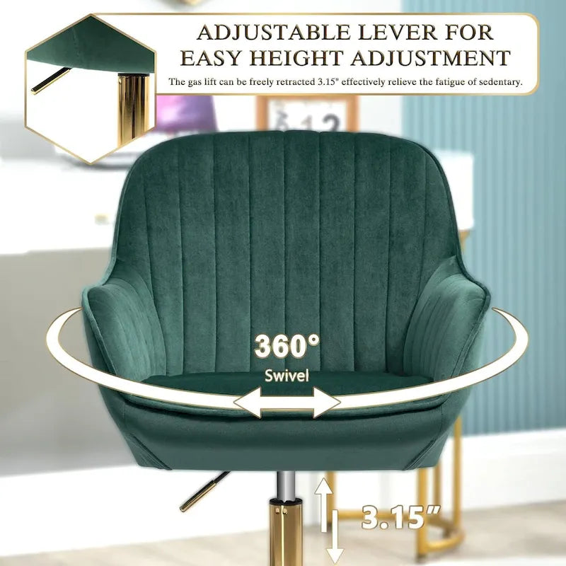 Modern Upholstered Swivel Office Chair with Arms and Gold Base