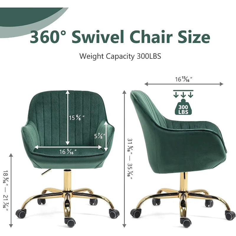 Modern Upholstered Swivel Office Chair with Arms and Gold Base