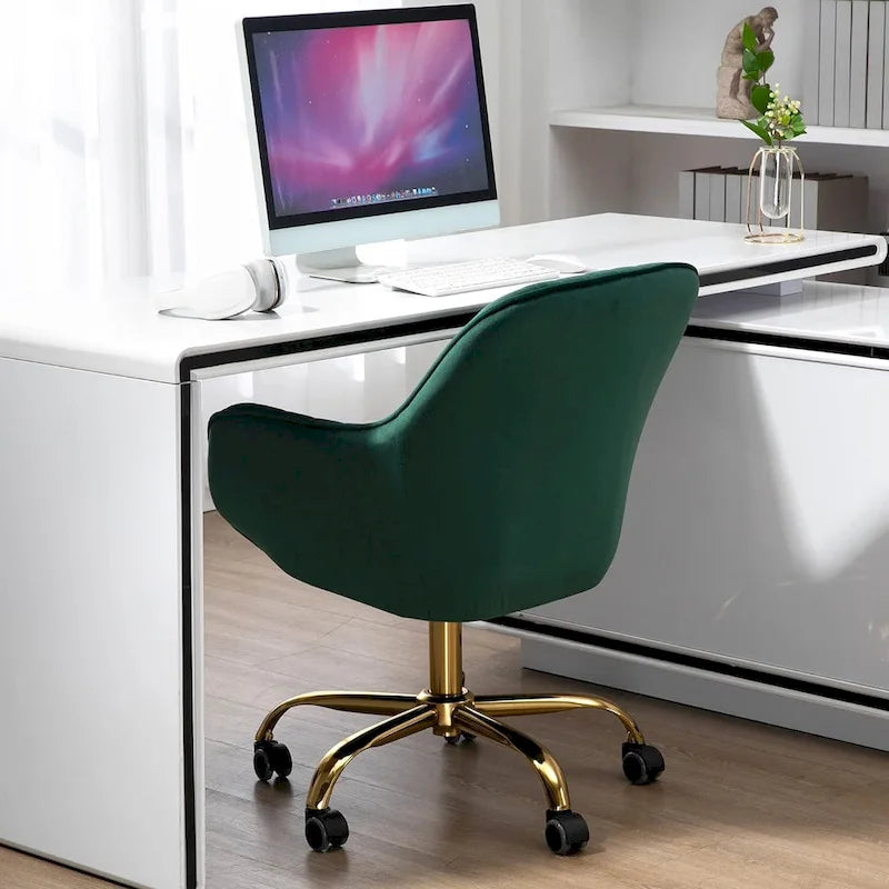 Modern Upholstered Swivel Office Chair with Arms and Gold Base