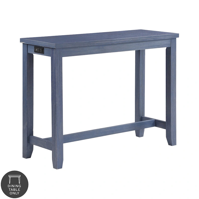 Mesa de jantar contemporânea retangular, de altura de balcão, com tomada elétrica integrada