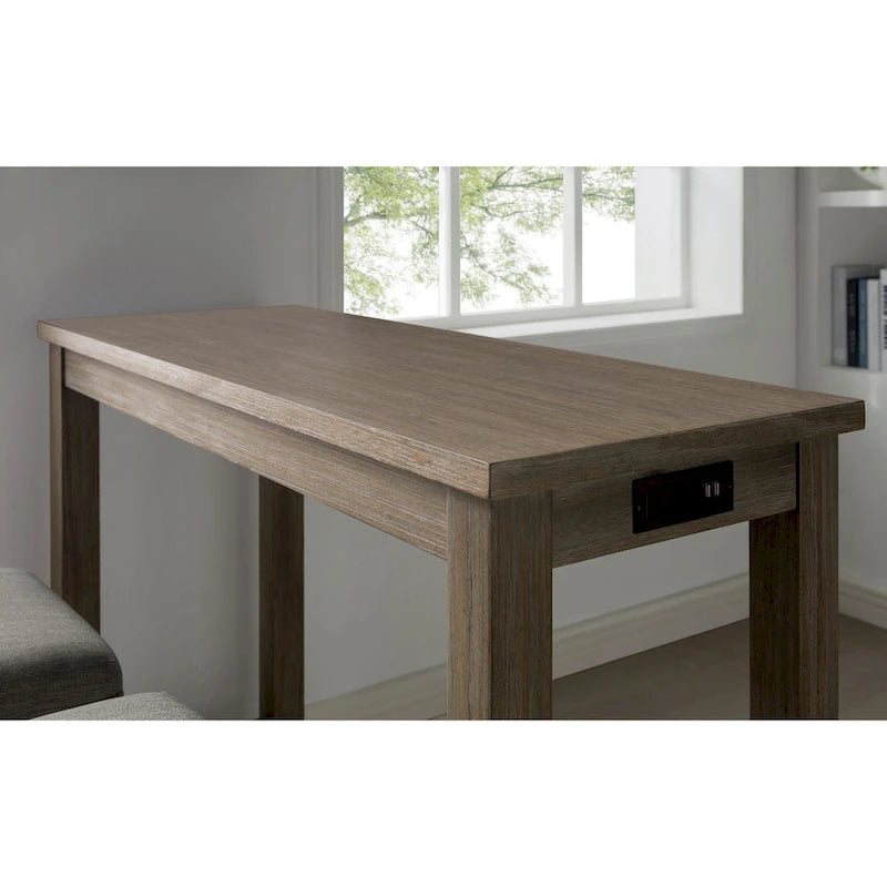 Mesa de jantar contemporânea retangular, de altura de balcão, com tomada elétrica integrada