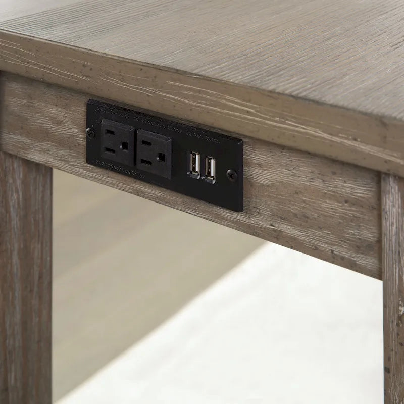 Mesa de jantar contemporânea retangular, de altura de balcão, com tomada elétrica integrada